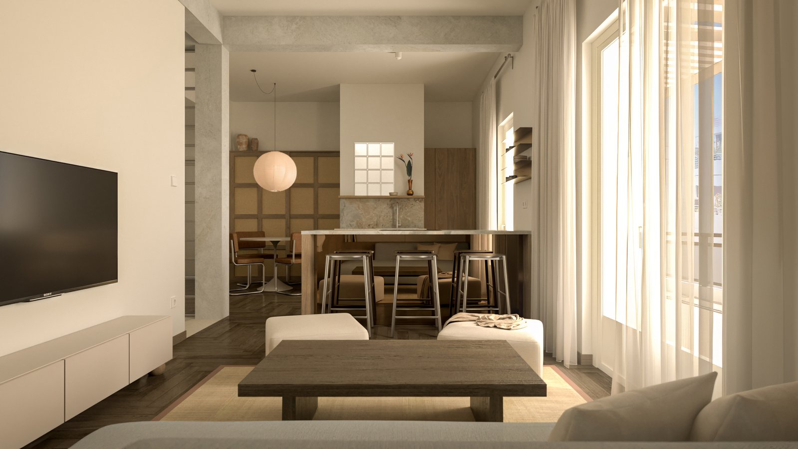 Exarchia,contemporary,interior design,wood,parquet,terazzo,glassblock,glass,minimal,aesthetic,renovation,Athens,Greece,smallapartment