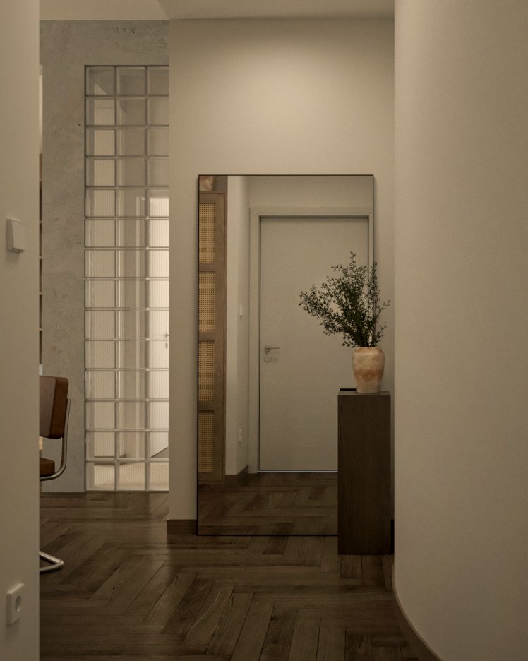 Exarchia,contemporary,interior design,wood,parquet,terazzo,glassblock,glass,minimal,aesthetic,renovation,Athens,Greece,smallapartment