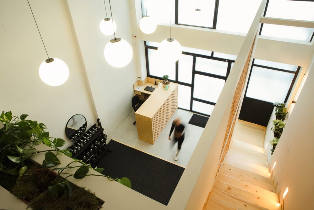 fitness club hekate entrance and stairs - architecture studio Maneo